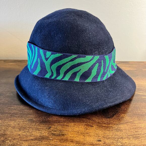 Eugenia Kim Wool Bucket Hat Felt OS Blue Zebra Tiger Stripe Womens Designer USA